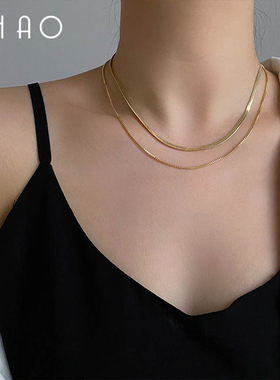 欧美双层金色百搭蛇骨链肯豆同款