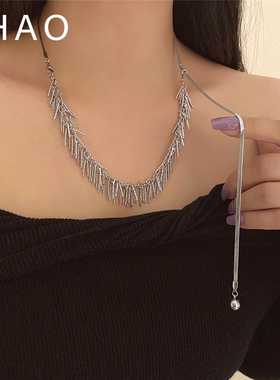 波光粼粼吸睛长款流苏项链女轻奢小众可调节高级感气质锁骨链颈链
