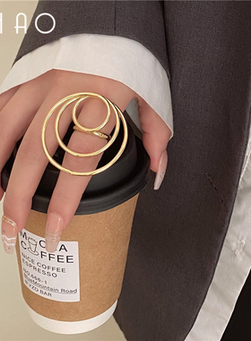 渐生幻境 欧美设计感金属几何圆形多层指环 小众个性高级新潮戒指