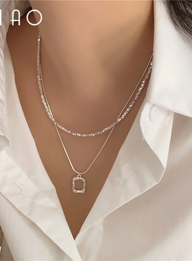 碧波流光~精致小巧方形吊坠几何碎银子叠戴项链 轻奢小众高级配饰