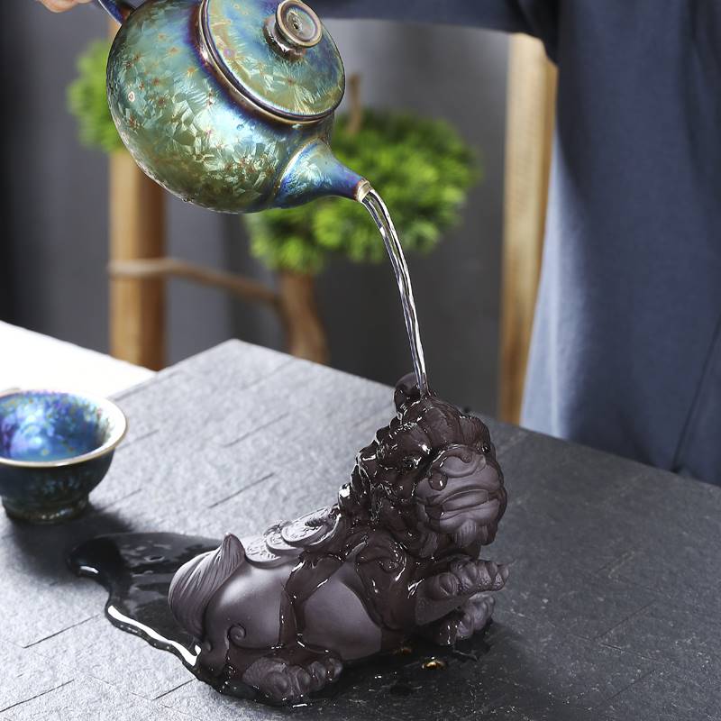 创意茶道配件紫砂茶宠可养摆件大号招财貔貅神兽金蟾茶玩家居雕塑