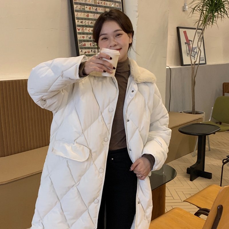 2021冬季简约韩版菱形格毛领棉服 淮慕霏棉衣/棉服