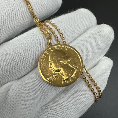 中古vintage复古宫廷 金币头像吊坠 锁骨链