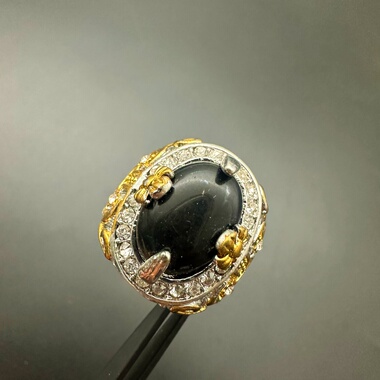 中古vintage复古宫廷风黑耀石戒指女小众设计感高级轻奢食指戒