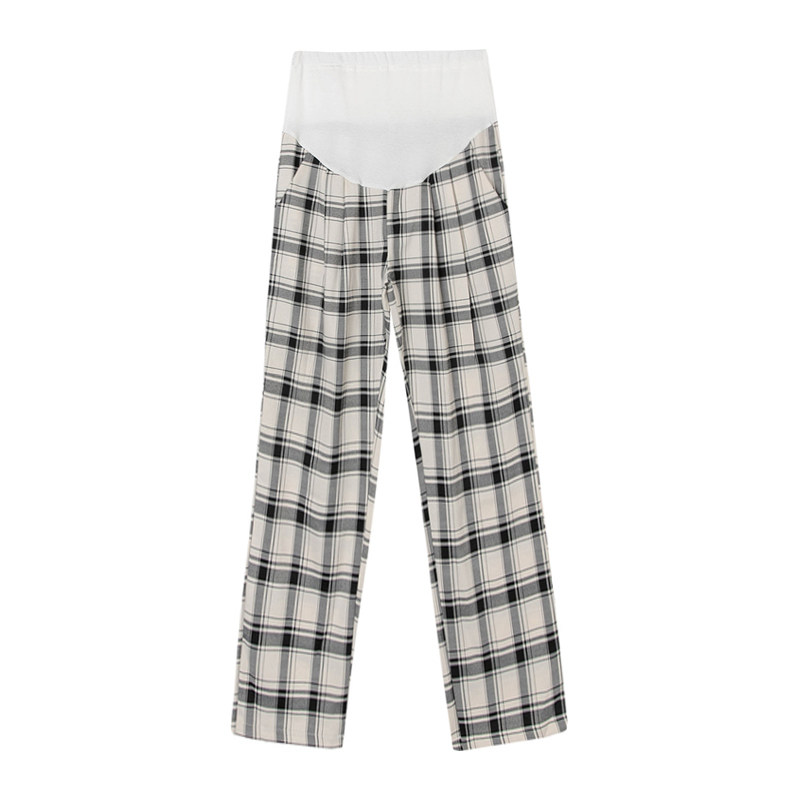 孕妇阔腿裤子春秋季垂感格子打底裤 布衣妈咪孕妇阔腿裤