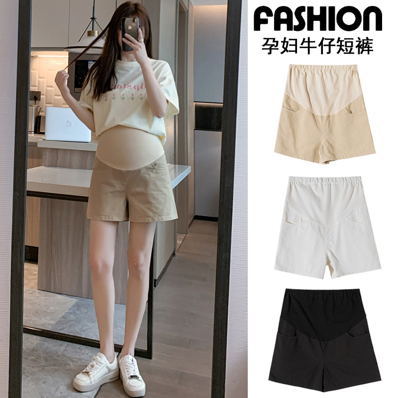孕妇纯色牛仔夏季显瘦托腹裤子短裤 布衣妈咪孕妇阔腿裤