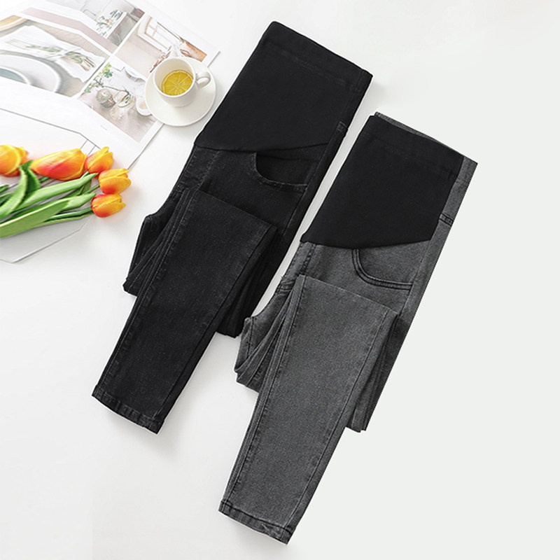 孕妇烟灰色小脚牛仔裤子春装打底裤 布衣妈咪孕妇铅笔裤