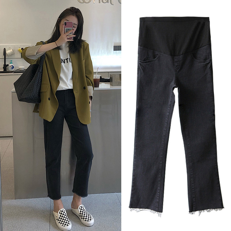 孕妇牛仔裤子九分外穿春秋季打底裤 布衣妈咪孕妇直筒裤