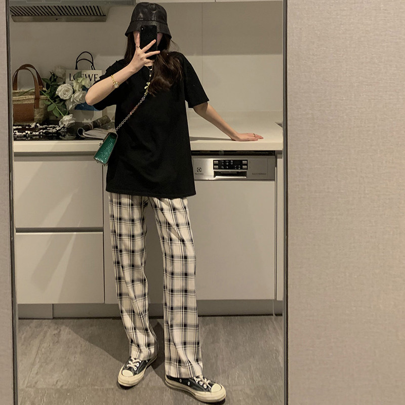 孕妇阔腿裤子春秋季垂感格子打底裤 布衣妈咪孕妇阔腿裤