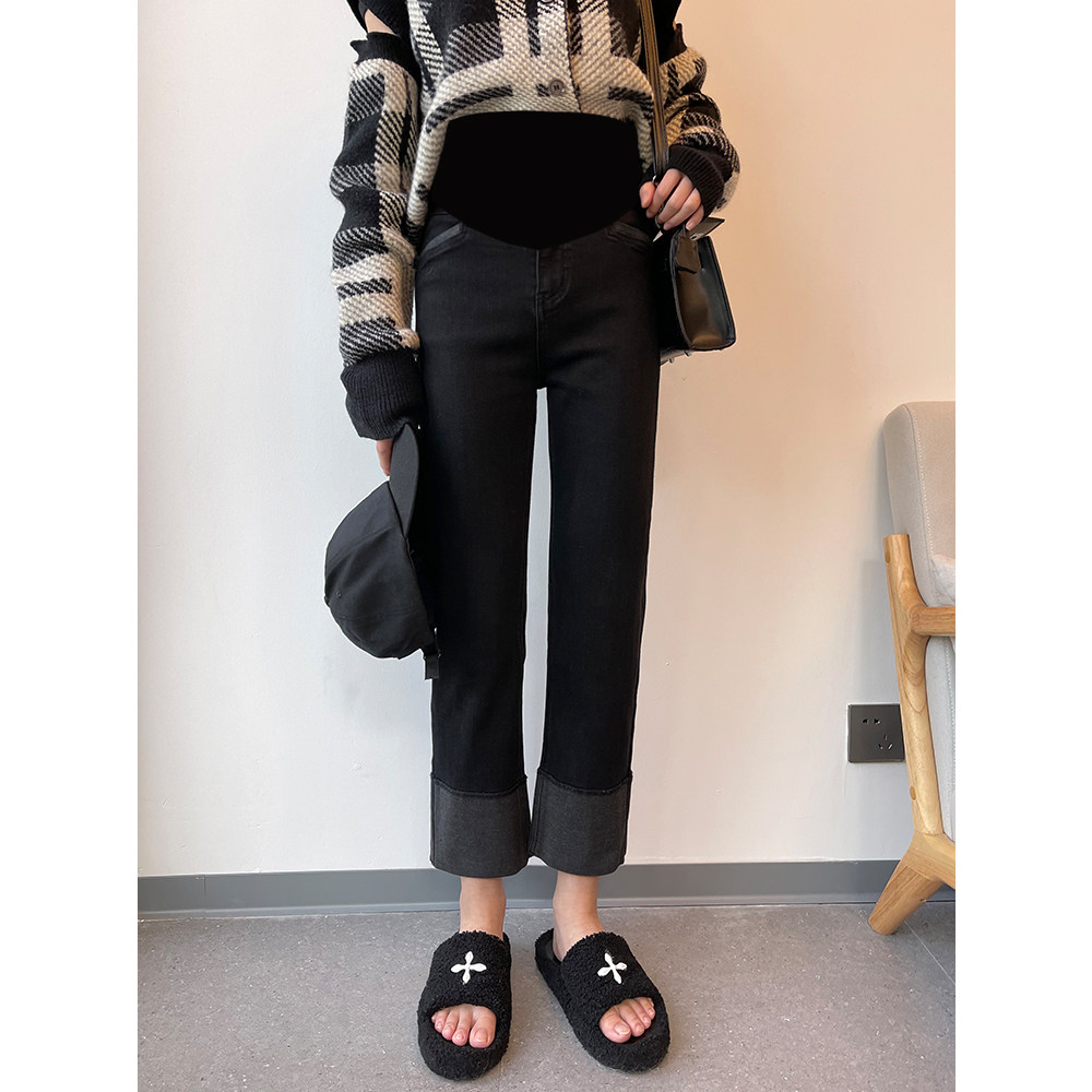 孕妇牛仔裤子九分春秋季外穿打底裤 布衣妈咪孕妇直筒裤