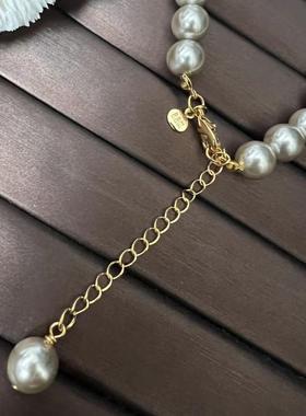 铜合金仿珍珠项链 灰色高级感轻奢饰品小众项链女款锁骨链子