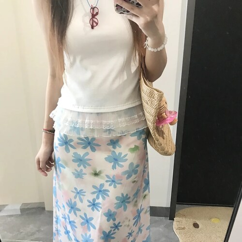【发财欧尼fortunee~】蓝色碎花雪纺半身裙夏季修身显瘦鱼尾裙女 - 图3