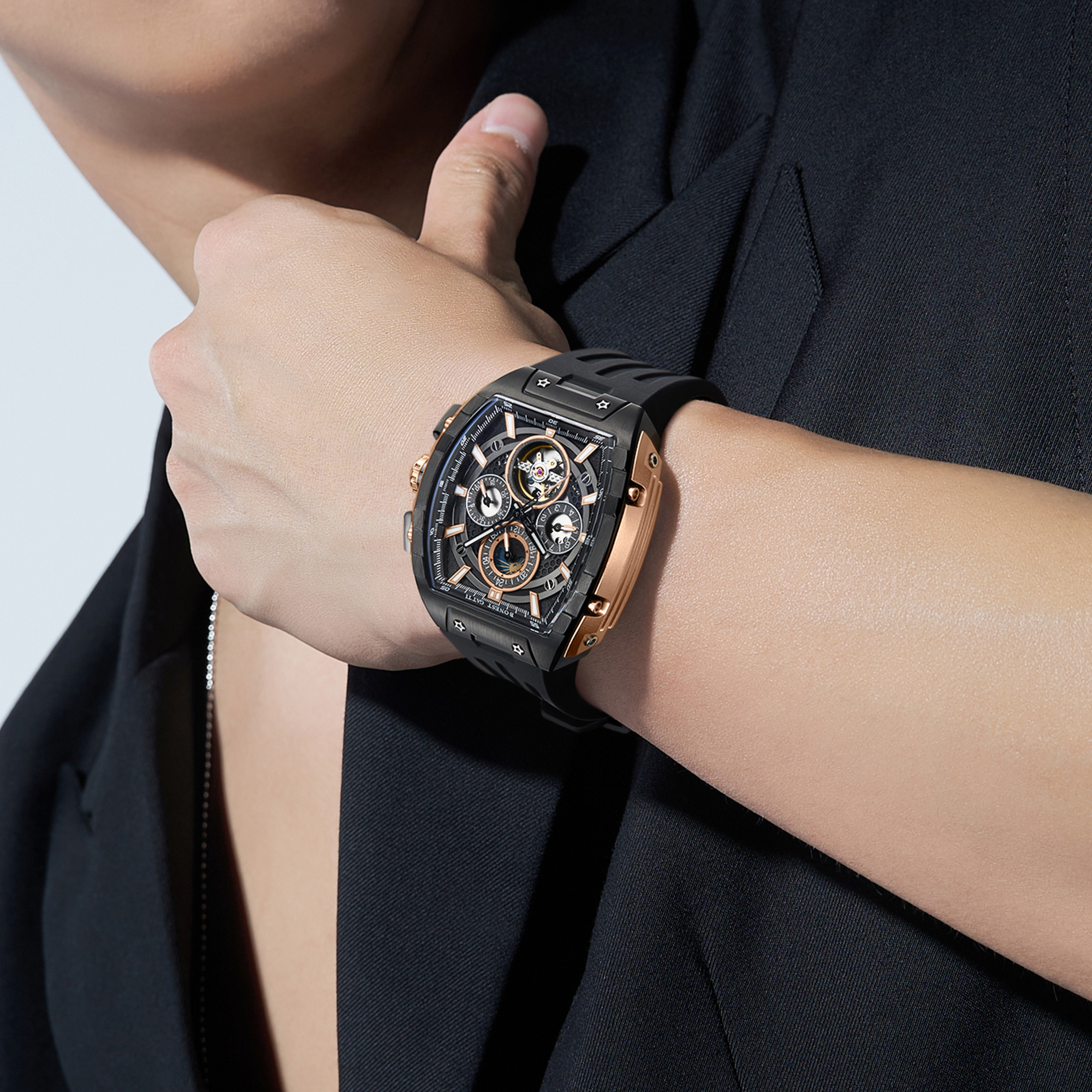 2025年新款布加迪手表多功能全自动机械表潮流防水时尚男士腕表 - 图0