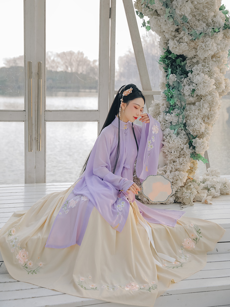 筱小姬旗舰店韶颜 筱小姬原创汉服女明制对襟袄裙立领长衫重工全刺绣4.5米摆夏3