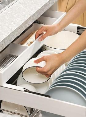 意驰拉篮厨房橱柜收纳双层碗篮抽屉式锅具厨柜拉篮盘碗柜碗碟拉篮