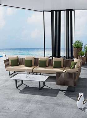 户外沙发防晒防水休闲客厅阳台室外庭院茶几三人藤编家具民宿藤椅