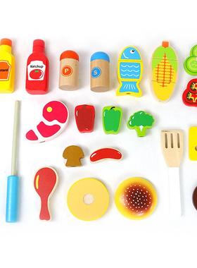 幼儿童木制仿真烧烤摊烧烤架切切乐套装男女孩过家家做饭木质玩具