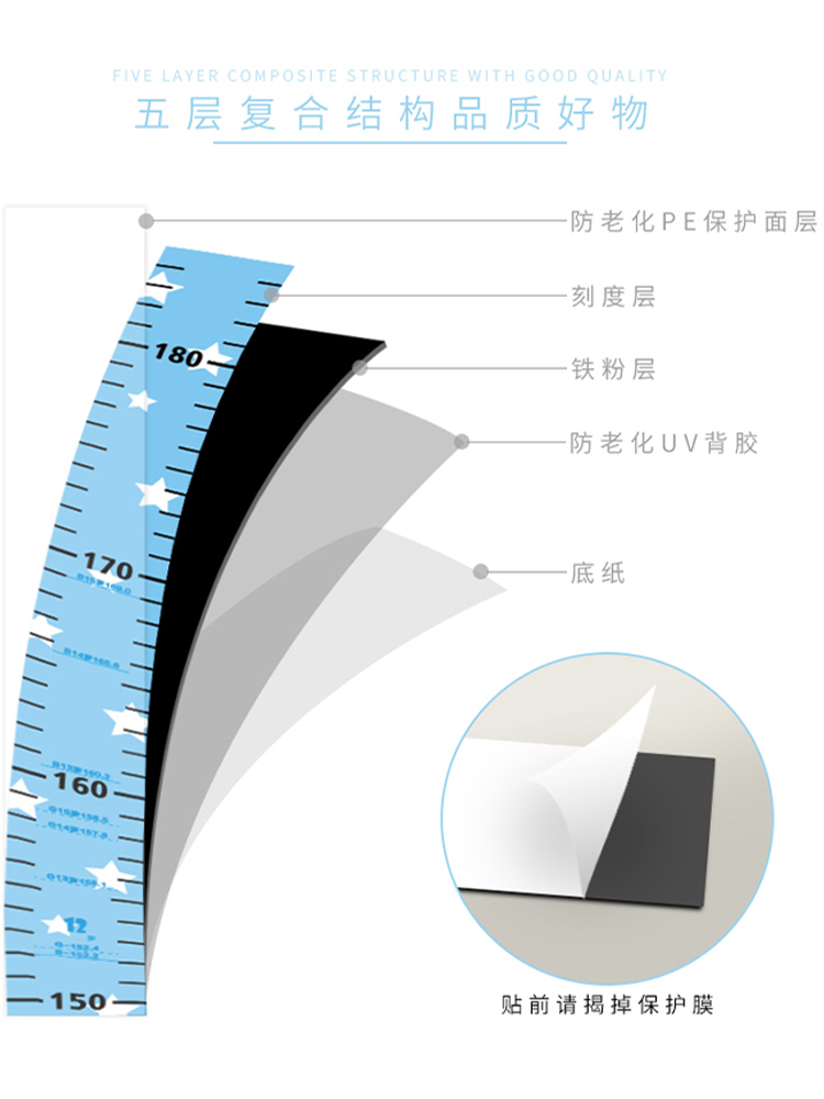 儿童卡通身高测量墙贴小孩子宝宝房间量身高测量仪尺d立体装饰贴 - 图1