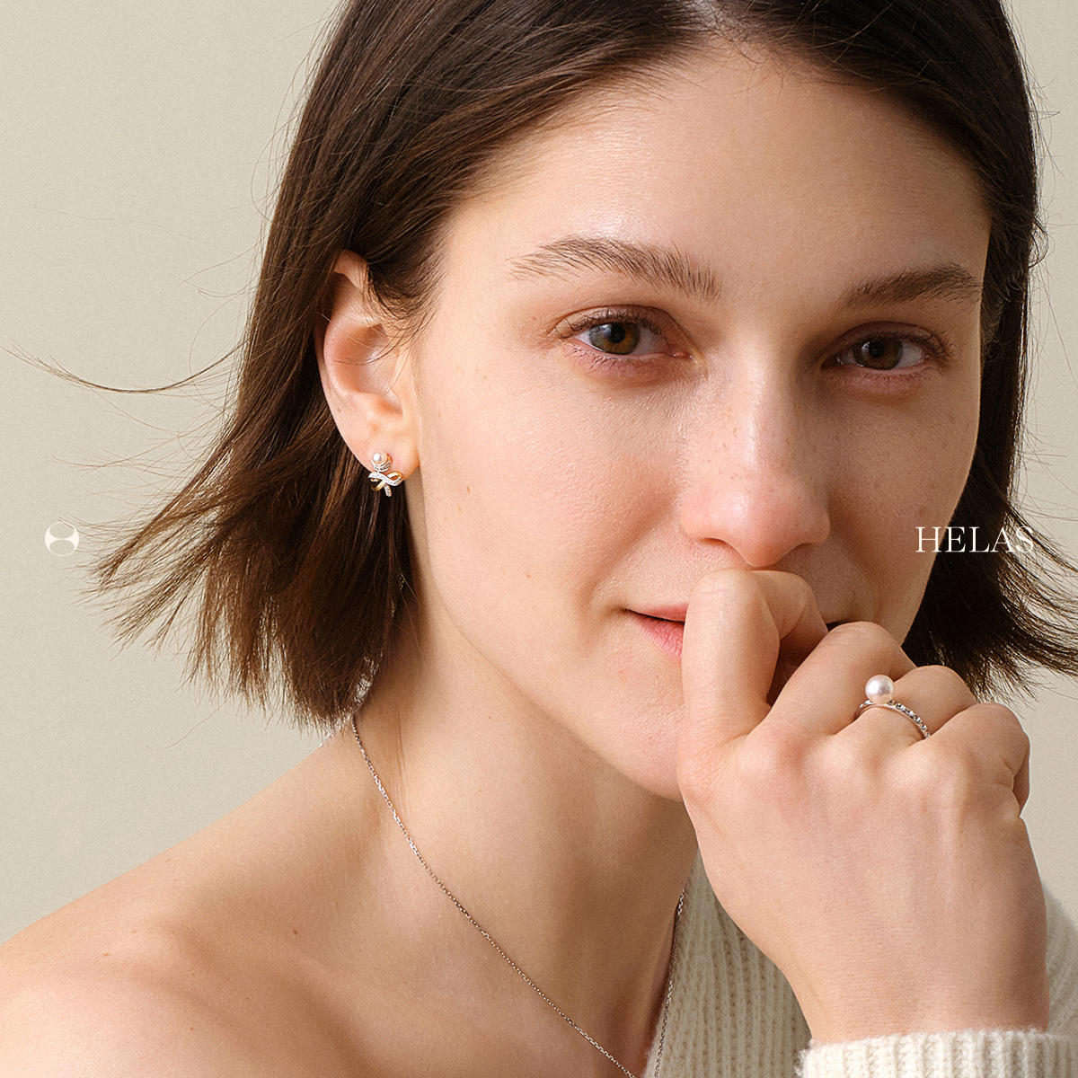 HELAS赫拉Akoya海水珍珠耳钉18K金钻石珍珠丝带圣诞树耳饰礼物,淘宝优惠券,粉丝福利购,淘宝优惠卷