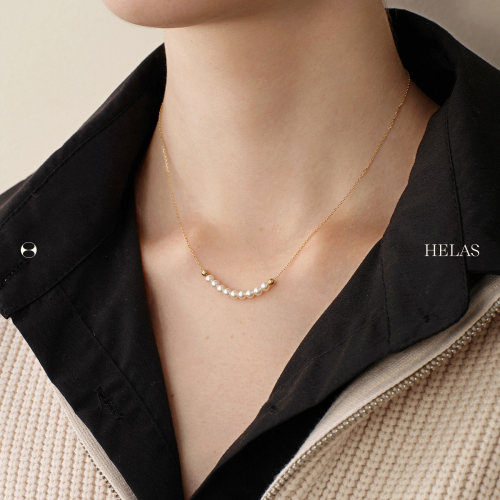 【马君妍同款】HELAS赫拉微笑Akoya海水珍珠项链女颈链18K金吊坠 - 图1