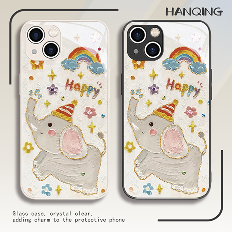 适用iphone17/16promax赵露思同款15pro手机壳14苹果13mini油画12大象11可爱创意xsmax高级感8puls小众11玻璃 - 图0