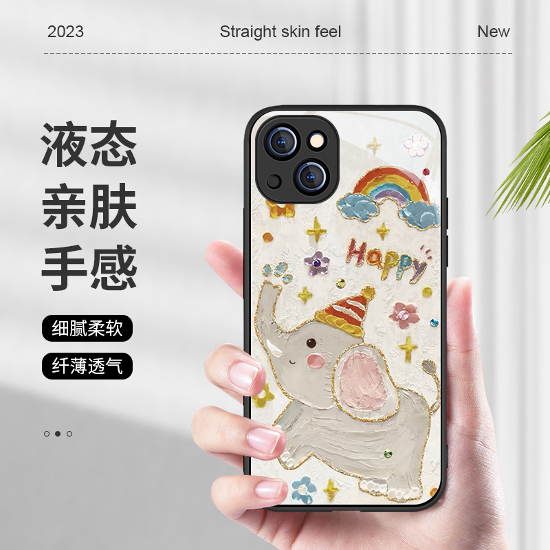 适用iphone17/16promax赵露思同款15pro手机壳14苹果13mini油画12大象11可爱创意xsmax高级感8puls小众11玻璃 - 图2