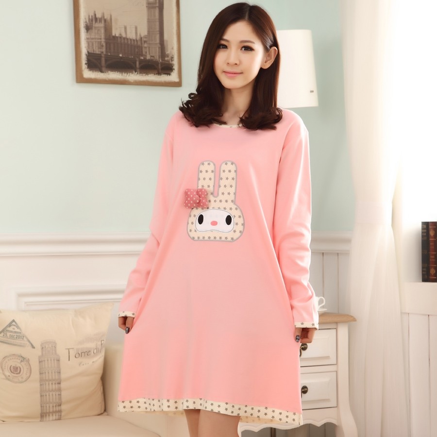 春秋睡裙长袖潮流可爱初秋连体裙 束士步睡裙