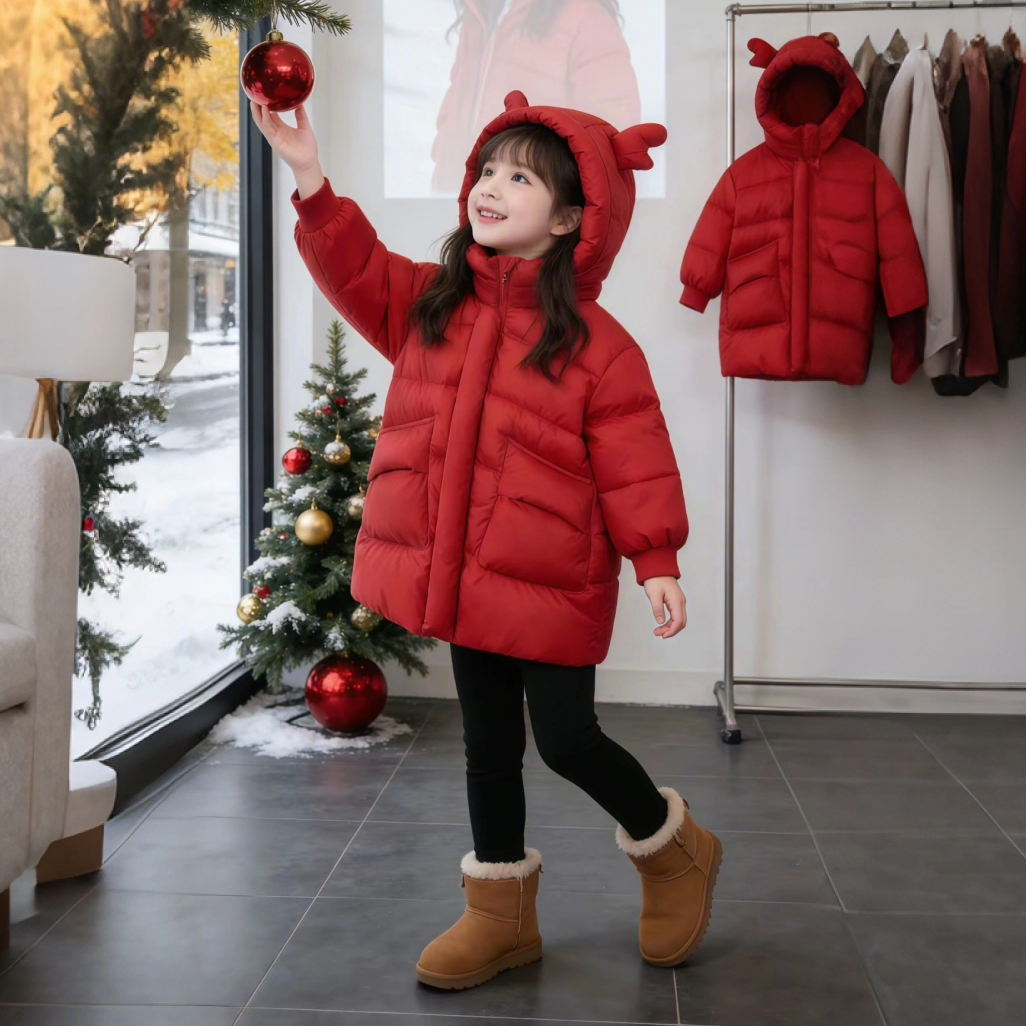 女童秋纯色棉服外套2026新款龙角长款连帽棉服女孩加厚保暖棉外套,淘宝优惠券,粉丝福利购,淘宝优惠卷