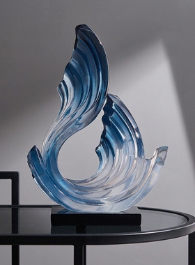 现代简约抽象蓝透明树脂摆件