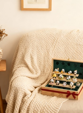 可爱熊猫木质多层收纳盒摆件