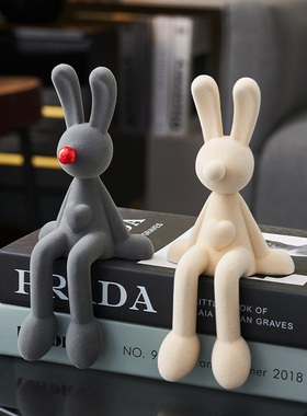 轻奢高档客厅玄关摆件创意植绒吊脚娃娃兔子墙上墙壁置物架装饰品