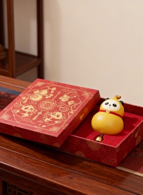 新年红色卡通熊猫福禄挂件摆件