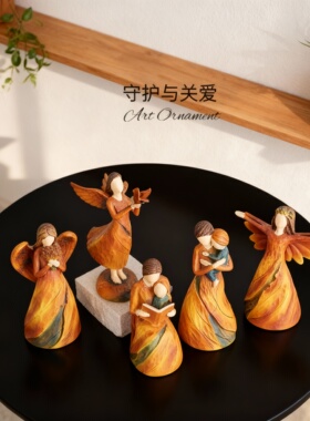 创意天使木质摆件守护与关爱