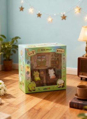 可爱青蛙猫咪音乐小夜灯摆件