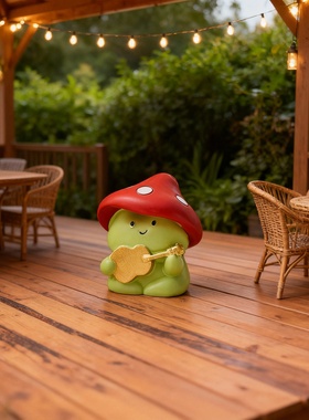 可爱蘑菇小吉他手野营桌面摆件