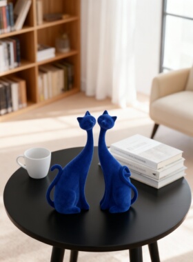 蓝色猫咪造型可爱摆件一对