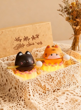 可爱小猫莲花LED发光发夹摆件