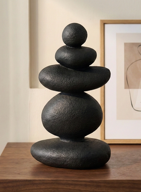 简约禅意黑色石材堆叠客厅摆件