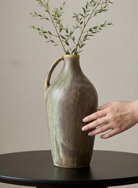 老钱风陶瓷花瓶极简绿色摆件