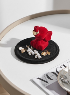 可爱红小象毛绒桌面收纳摆件