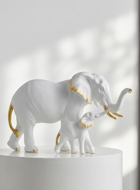白色大象母子创意家居摆件