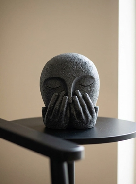 创意石材捂脸面具雕塑摆件
