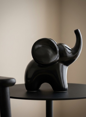 创意大象造型黑色陶瓷桌面摆件