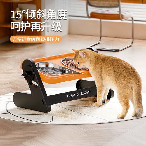 猫碗宠物不锈钢双碗可调节高度猫咪护颈高架双碗狗狗不锈钢宠物碗 - 图1