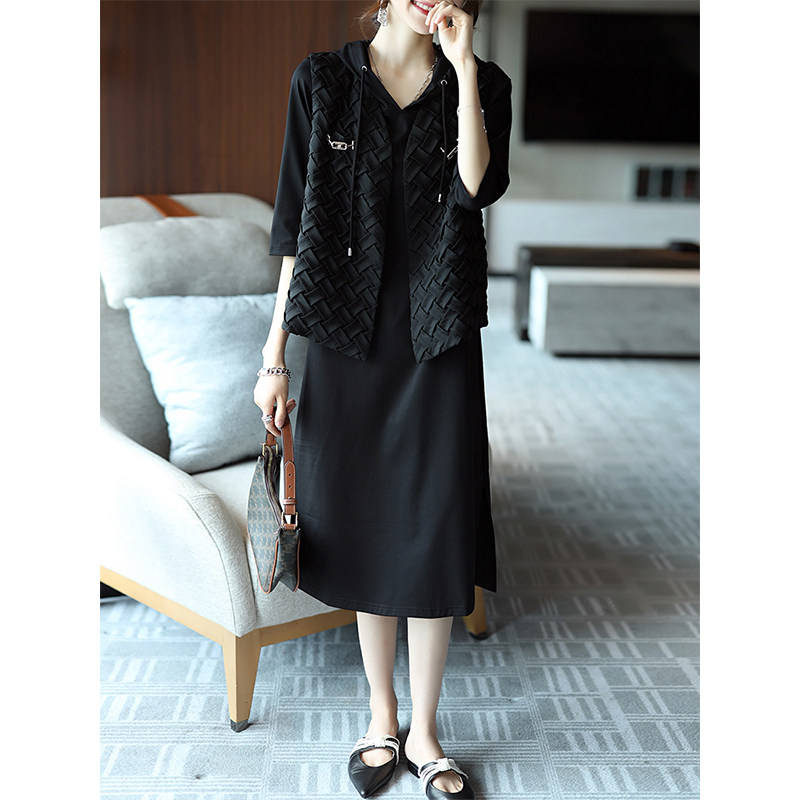 素木高级感连帽轻奢两件套连衣裙 素木连衣裙