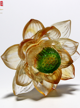 古法琉璃蓝莲花新中式风工艺品