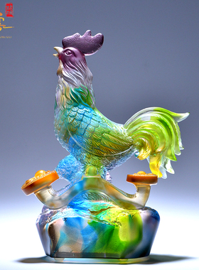琉璃招财大公鸡家居装饰品