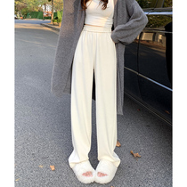 Chenille Broadlegged Pants Woman Autumn Winter Plus Suede High Waist Pituality Tug Loose Narrow Version Light Core Suede Straight Cylinder White Pants