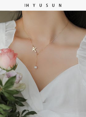 14K包金天然珍珠小众燕子项链