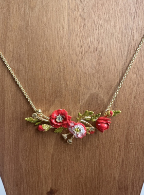 法国原创设计新款繁华红色虞美人花朵项链高级设计感小众送女友潮